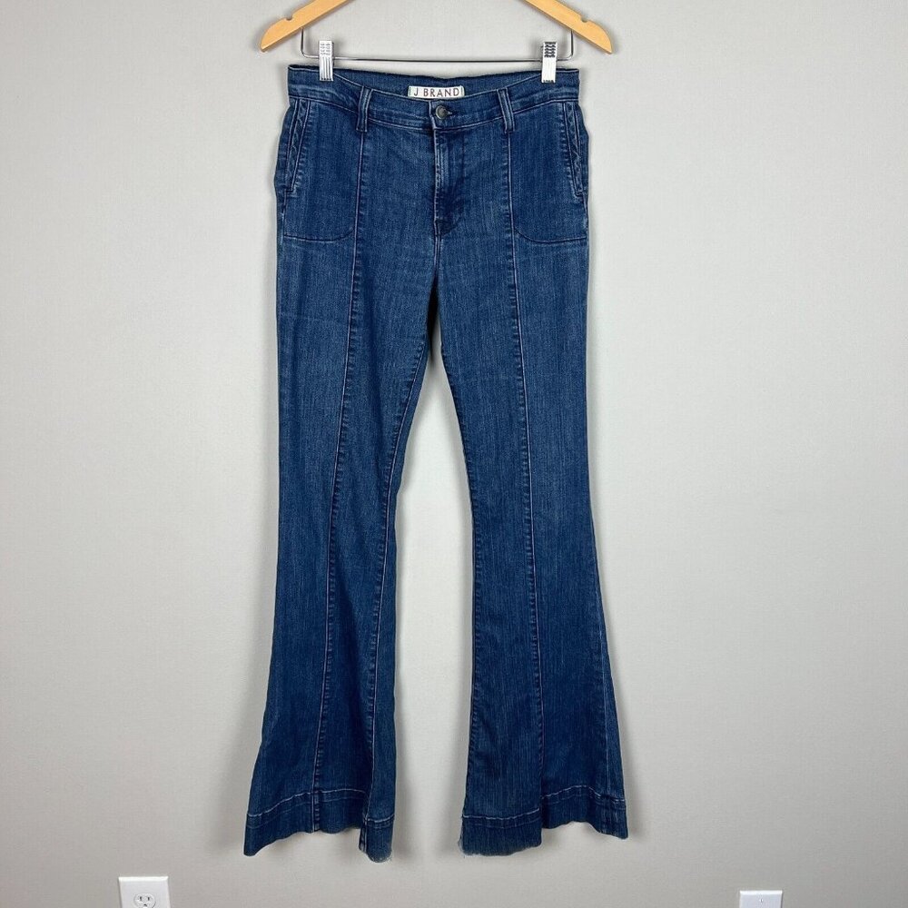 J Brand Flare Jeans Womens‎ 27 27x34 Blue Denim Stretch Center Seam Medium Wash